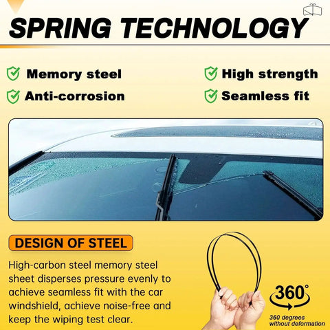 Premium All Season 26 Inch And 16 Inch Wiper Blades Pack Of Two OEM Quality installed on windshield demonstrating seamless fit