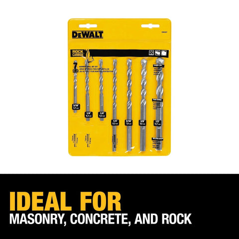 Concrete And Block Masonry Drill Bit Set For Percussion Drilling 7 Piece With Carbide Tips Four Flute Design DW5207