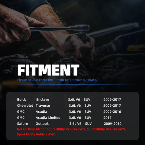 Mechanic working on engine with fitment guide for Chevrolet Traverse 3.6L Fuel Pump Replacement For GMC Acadia 3.6L 2009-2016