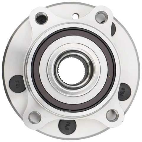 Front view of a Front And Rear Wheel Hub And Bearing Assembly For Ford Edge Flex Taurus Police Interceptor Sedan Lincoln MKS MKT MKX 2WD And AWD Models Pair Bolt On Easy Install Heavy Duty OE Replacement Direct Fit, showcasing its bolt pattern.