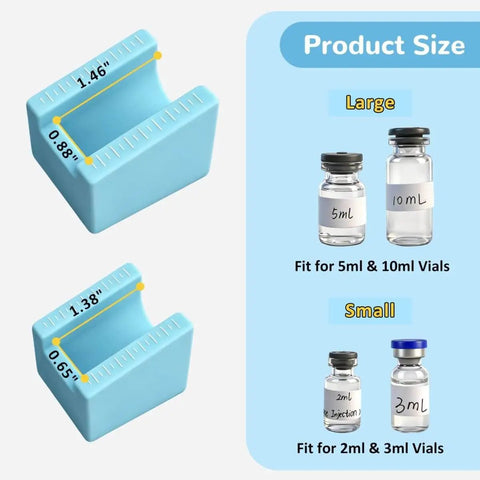Two Pack Vial Label Applicators showing large and small sizes with measurements for 2ml 3ml and 5ml 10ml vials