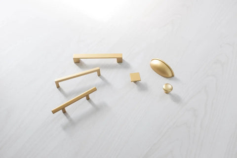 Square Cabinet Knob Set 10 Pack In Brushed Brass One And Three Sixteenths Inch For Kitchen Cabinets Dressers And Bathroom Drawers By Hickory Hardware Go To Modern Hardware Upgrade With Durable Metal Construction And Easy Install displayed on a light surface