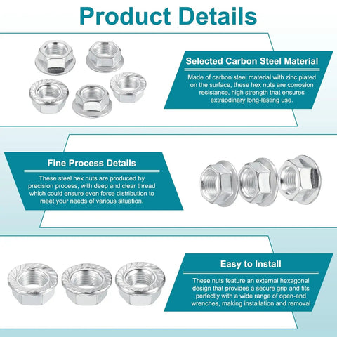Heavy Duty M14x1.5 Serrated Flange Hex Lock Nuts 5 Pack Zinc Plated Carbon Steel Non Slip Fasteners For Machinery Industrial Diy Use Tough Grip For Secure Machinery Assembly product details image.