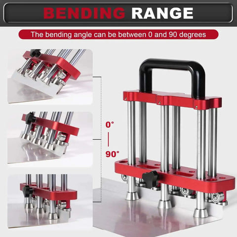 Three Station Sheet Metal Bender Edge Roller For Standing Seam Roofing Tools Bends 0 To 90 Degrees with red and silver components