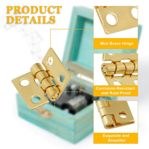 ZIUZI 60Pcs Mini Hinges, 270 Degree Rotation Miniature Furniture Hardware, 10x8mm Gold Tiny Hinges with Mounting Nails for Jewelry Box