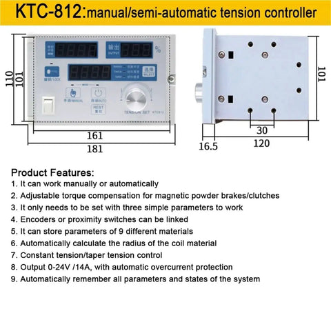 Powder Brake Tension Controller Kit for Textile Applications with control panel, displays, and knob, model KTC-812.