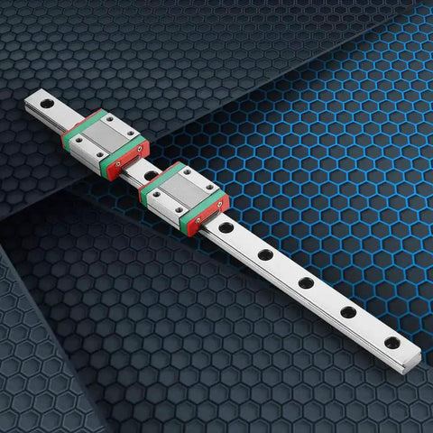 Compact 250mm MGN12 Linear Rail Kit with 2 MGN12B Blocks, 12mm width shown on hexagonal pattern background