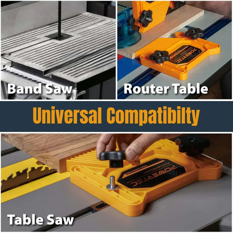 Image showing Pro Grade Universal Tandem Featherboards for Table Saw Router Table and Band Saw by POWERTEC reducing kickback.