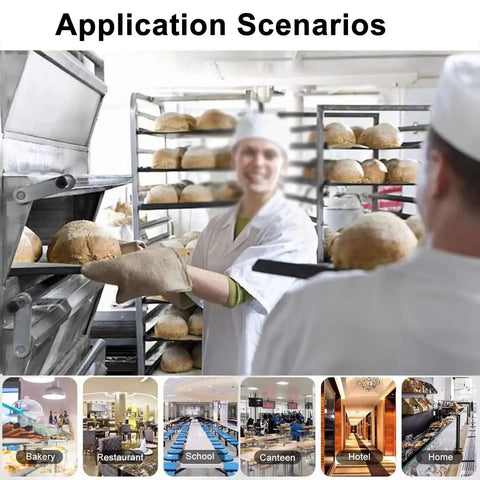 Bakers using 8-Tier Stainless Steel Bakery Cooling Rack on Wheels with Brakes in a professional kitchen setting.