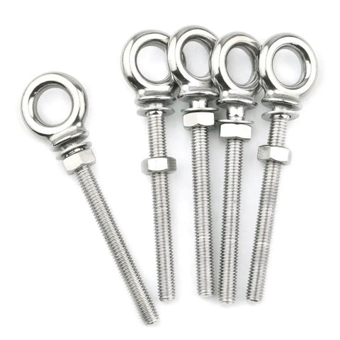 316 Stainless Steel Eye Bolt Set Of 5 With Nuts And Washers, Heavy Duty Eyebolts M8 X 1.25mm, 8mm By 80mm, front view