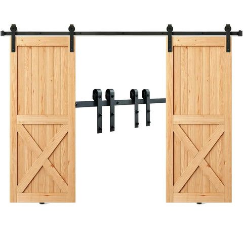 Sliding Barn Door Hardware Kit 8 Ft Heavy Duty Track Kit For Double Doors With Smooth Silent Pulley Supports Up To 330 Lbs 3.7-4.3 Ft Wide