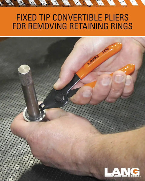 Using 12-Piece Fixed Tip Internal And External Snap Ring Pliers Set for a metal ring installation with comfort grip handle