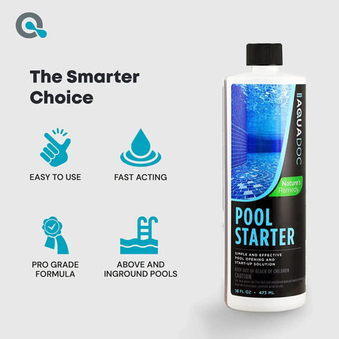 Easy Breezy Pool Opening Kit With 16oz Enzyme Opener For Up To 15,000 Gallons, bottle with pool starter label.