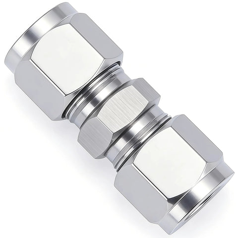 Lophtnix 304 stainless steel compression tube fitting union, 3/8 in OD x 3/8 in OD, double ferrules, pack of 2