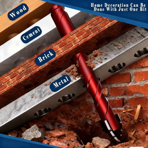 10 Piece Red One Quarter Inch Serrated Eccentric Masonry Drill Bit Set Pro Grade drilling through wood, brick, metal and cement