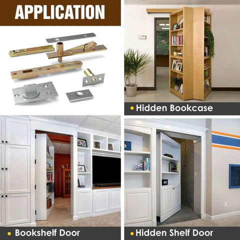 Hidden Door Hinges With Ball Catch For Heavy Duty 220 LB Wood Doors 360 Degree Secret Bookcase Murphy Bookshelf System