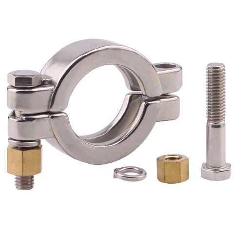 DERNORD sanitary clamp set with two bolts, two brass nuts, gasket, and washer, stainless steel 304, 1.5 inch tri-clamp
