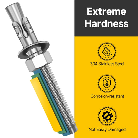 1/4 X 1-3/4 Inch Wedge Anchors, 10 Pcs, 304 Stainless Steel Heavy Duty Masonry Anchors For Brick Concrete And Cement, corrosion-resistant qualities