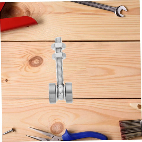 Stainless Steel Sliding Door Pulley With Double Bearings Heavy Duty V Groove Track Roller shown on a wooden surface with tools