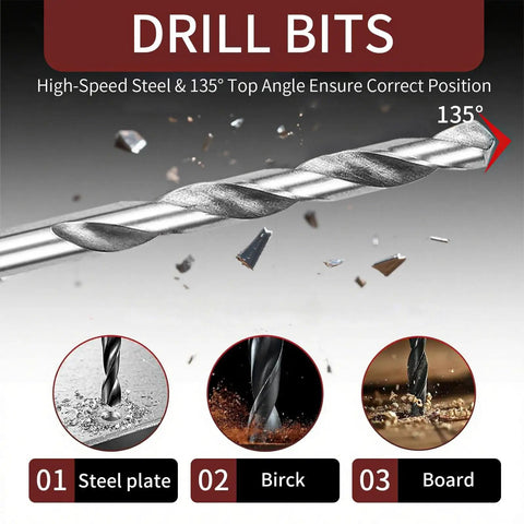 Close-up of high-speed steel drill bit for steel plate, brick, and board with 135-degree top angle.