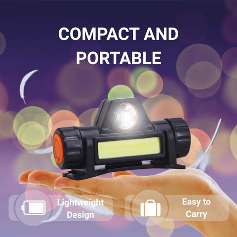 Ultra Lightweight Magnetic LED Work Light And Rechargeable Headlamp for mechanics and DIYers, shown as compact and portable.