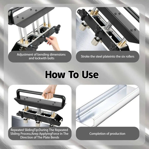 Instructions for using the Three Station Edge Roller Bender with 0-90 degree adjustable bends for creating 5/8 to 4 in bends.