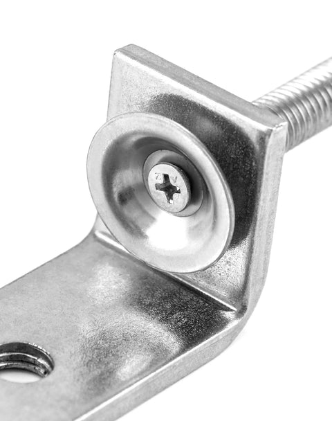 C-clamp in stainless steel with hand-twist screw; close-up of jaw and screw
