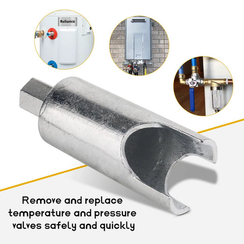 GGTE RV water heater pressure valve remover tool, silver metal finish, for 7/8-inch wrench