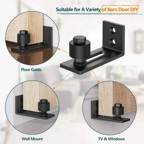 Heavy Duty Sliding Barn Door Floor Guide With Adjustable Roller, Flush Bottom Design, Stainless Steel Brushed Finish, for various mounts