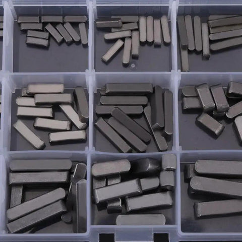 140 Piece Round Ended Drive Shaft Keys Set In Metric Key Stock For Fasteners in organized case, stainless steel.