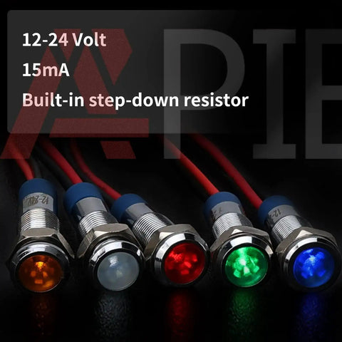 Multicolor 6mm Waterproof Indicator Light Kit With 150mm Wire 12 To 24V DC LED Signal Lamps Metal IP65 Dash Lamps