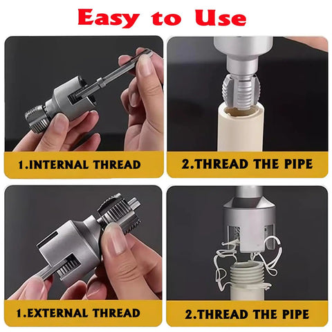 3 Piece PVC Pipe Threader Kit NPT Sizes One Half Inch Three Quarter Inch And One Inch Dual Function Internal And External Threading Tool Compatible With Electric Drill For PVC PPR And MPP Pipes in use