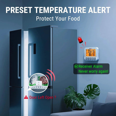 Wireless Refrigerator And Freezer Thermometer With Alarm No Setup Needed 500 Feet Range High Accuracy Rechargeable Sensor