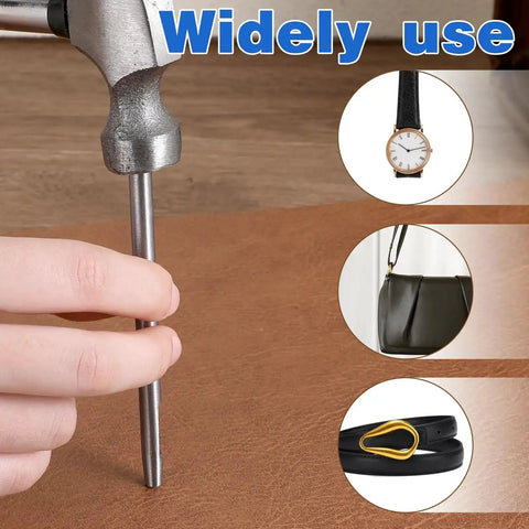 Using the Leather Hole Punch Kit 0.5-7mm 17-Piece Round Hollow Punch Set for belts, watch bands, and bag crafting.