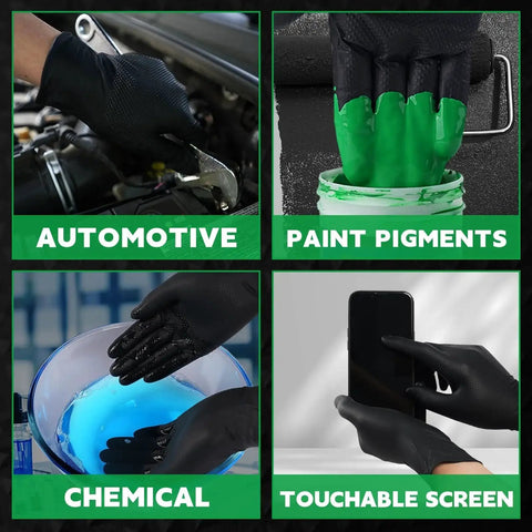 Heavy Duty Black Nitrile Disposable Gloves 8 Mil Powder Free 100 Count X Large used in automotive, paint, chemical, and touchscreen applications