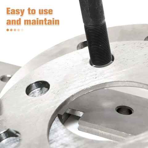 Close-up of draw nut on Hydraulic Punch Driver Kit With Draw Nut For Electrical Conduit Hole Cutter Heavy Duty Knockout Tool Set.