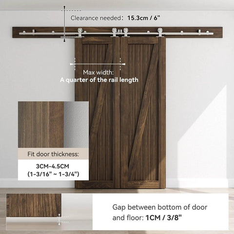 Stainless Steel Sliding Door Hardware Kit For Top Mount Wooden Doors, J Style, 6 Ft Rail System, Fits 18 Inch Wide Door Panel