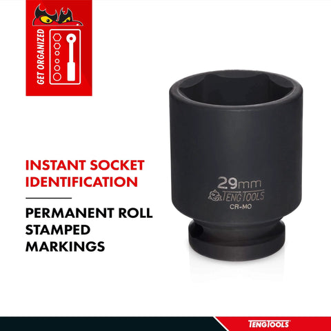 29mm chrome molybdenum impact socket with permanent markings for mechanics and DIY pros