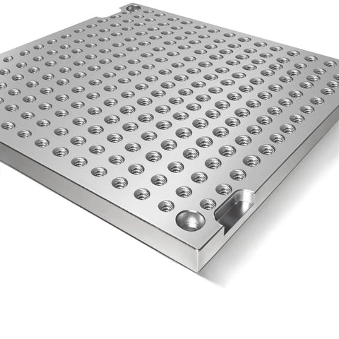 8 Inch Aluminum Fixture Plate 8 By 8 By One Half Inch Mini Pallet MIC 6 Anodized Tooling Plate With Four Quarter Inch Twenty Threaded Holes