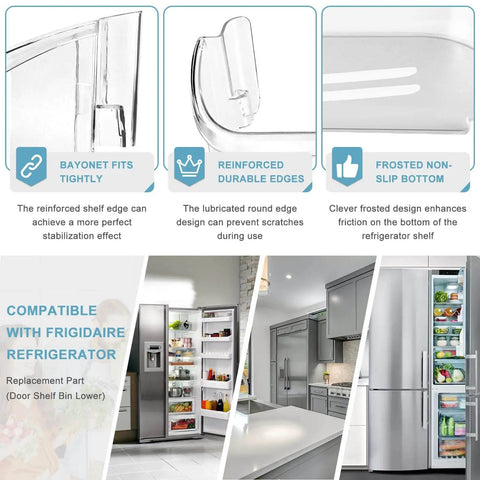 Diagram of Refrigerator Door Bin Shelf Replacement 242126602 showing design features and installation compatibility with Frigidaire models.