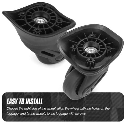 360 Degree Swivel Suitcase Wheels Replacement Caster For Luggage Travel, black PVC rubber hybrid, set of two shown