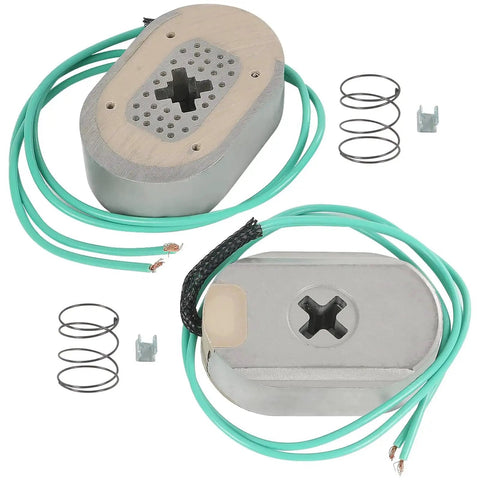 RALZAOTO 10-inch electric trailer brake magnet kit, front view; two magnet assemblies, teal wires, springs, clips