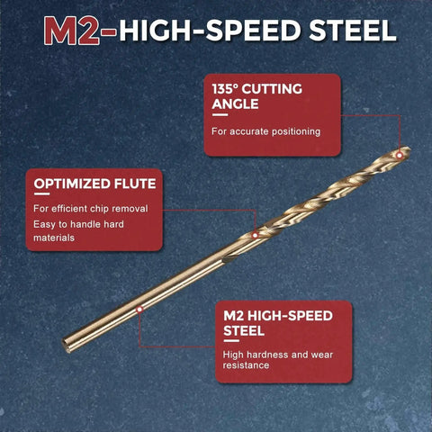 Close-up of a single drill bit from 12 Piece Drill Bit Set With Size 51 Diameter 1.702mm M2 HSS Micro Mini Cutting Bits For Metal Wood Plastic Pro Grade 135 Degree Split Point Gold Finish Durable Machining Tools For DIY Projects And Handicraft.