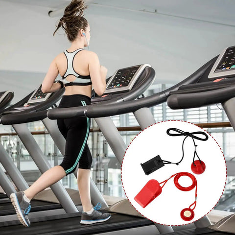 Two Pack Universal Treadmill Magnet Safety Key With Clip And Emergency Stop Replacement, black and red, durable plastic in use