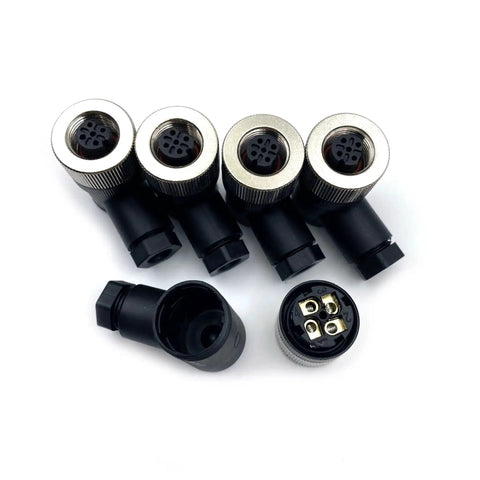 M12 4 Pin Female Connector D Code IP67 Waterproof Right Angle Industrial Circular Sensor Connector For PG7 Cable Wireable