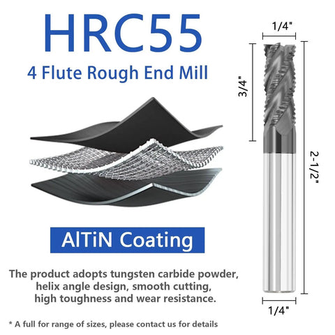 Beast 1/4 Inch Solid Carbide Roughing End Mill With 4 Flute Square End For CNC Milling, AlTiN Coated For Alloy And Hardened Steels