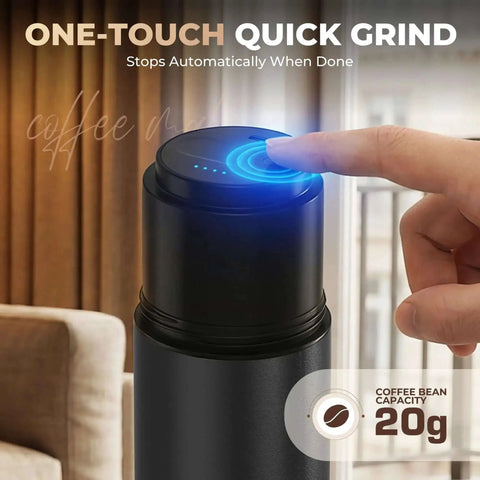 Portable All-In-One Coffee Maker With Built-In Battery And Grinder featuring one-touch quick grind button