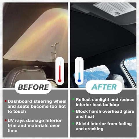 Comparison of dashboard temperature before and after installing Foldable Sunshade Roof For Chevy Silverado EV RST And GMC Sierra EV Denali.
