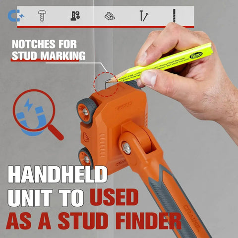 Hand using Powerful Magnetic Wire Puller For Electrical Wiring With Rare Earth Magnets And Stainless Steel Leader as stud finder