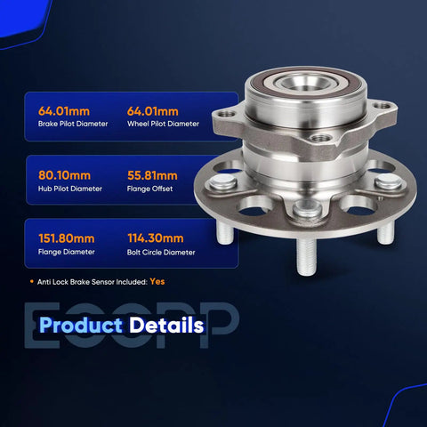 Rear Wheel Hub Bearing Assembly for Honda CR-V 2017-2020 AWD With ABS 5-Lug Direct Fit OE Quality 512632 Drop-In Replacement specifications